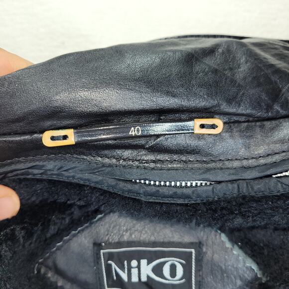 Vintage Nika Jacket Mens Sz 40 (Medium) Black Leather Gorpcore Biker Hooded Coat - Picture 9 of 16